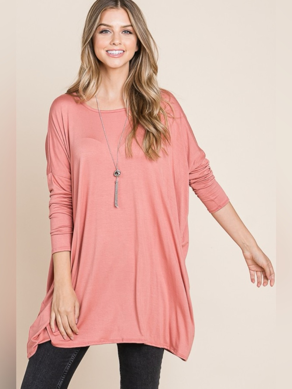 BOMBOM Round Neck Long Sleeve Oversized Top - Picture 3 of 3